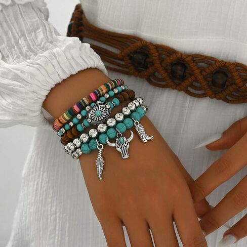 Western Bracelets for Women Turquoise Beaded Bracelet Trendy Western Jewelry Outfit Dress in Saudi Arabia