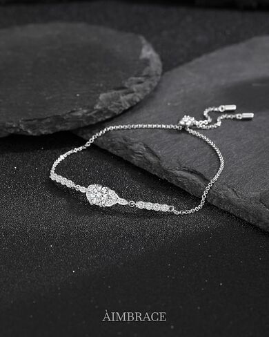 ÀIMBRACE Moissanite Bracelets for Women – Moissanite Bracelet, 925 Sterling Silver Jewelry, Adjustable | 18K White Gold & Rhodium-Plated | Stacked/Layered with Charm, Tennis | Gifts for Women in Saudi Arabia