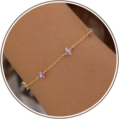 JSJOY Birthstone Bracelets for Women, 14K Gold Bracelets for Women Mom Gifts Birthday Valentines Day Gifts for Gf Dainty Flower Gift for Her Birthstone Bracelet Mothers Day Gift in Saudi Arabia