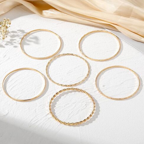 6 Pcs Gold Plated Bracelet Set for Women: Bangles, Cuffs & Dainty Chains | 14K Mixed Stackable Bracelets for Layered Look, Complete Jewelry Collection Gift in Saudi Arabia