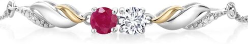 سوار جيم ستون كينج 1.07 قيراط E-F Lab Grown Diamond روبي أحمر 925 فضي وسوار ذهب أصفر عيار 10 قيراط للنساء in Kuwait