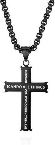 OIDEA Philippians 4:13 Cross Pendant, Stainless Steel Religious Necklace,Bible Verse,Gold,22" Chain in Saudi Arabia