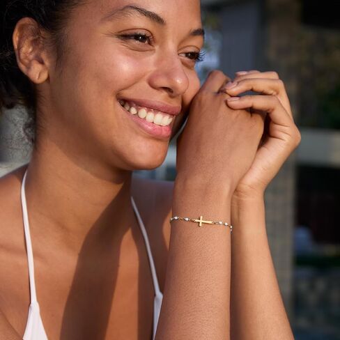 STORYJEWELLERY سوار متقاطع للنساء، أساور ساحرة مطلية بالذهب، سوار الإيمان بسلسلة مطرزة باللون الأزرق، مجوهرات مسيحية للنساء، هدايا دينية، هدايا التأكيد والمعمودية in Kuwait