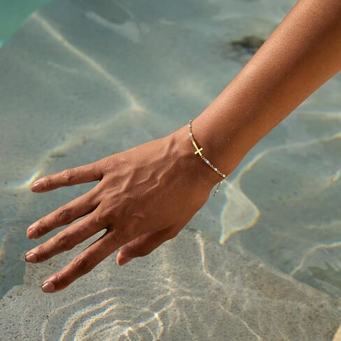 STORYJEWELLERY سوار متقاطع للنساء، أساور ساحرة مطلية بالذهب، سوار الإيمان بسلسلة مطرزة باللون الأزرق، مجوهرات مسيحية للنساء، هدايا دينية، هدايا التأكيد والمعمودية in Kuwait