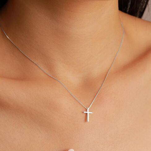 925 Sterling Silver Cross Necklace for Women, Tiny Religious Cross Stuffers Baptism Religious Faith Chain Pendant Necklace for Men 14K Gold Plated Cross Choker Necklace Birthday Easter Jewelry Gift in Saudi Arabia