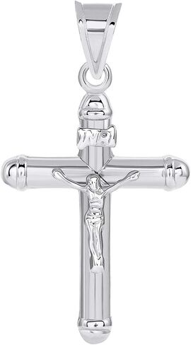 Jewelry America 14k White Gold Rounded Christian INRI 3-D Crucifix Tube Cross Pendant in Saudi Arabia