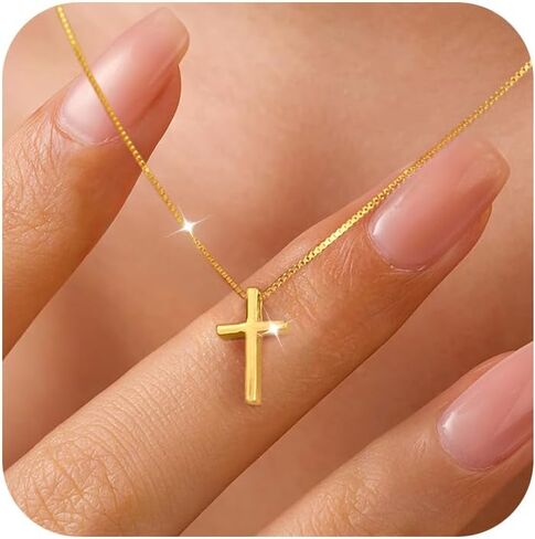 925 Sterling Silver Cross Necklace for Women, Tiny Religious Cross Stuffers Baptism Religious Faith Chain Pendant Necklace for Men 14K Gold Plated Cross Choker Necklace Birthday Easter Jewelry Gift in Saudi Arabia