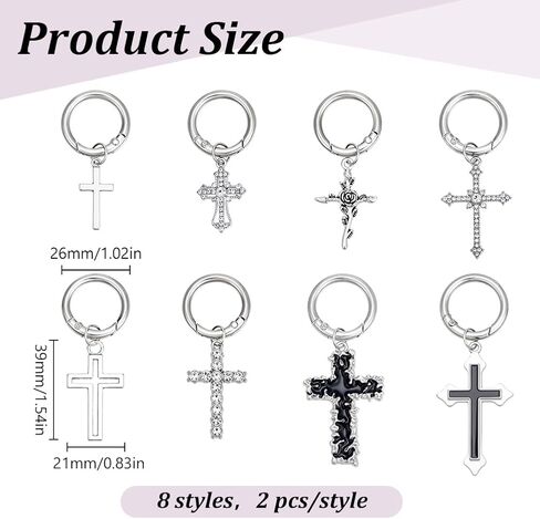 WEBEEDY 16 Pcs 8 Styles Silver Cross Boot Charms Gothic Boot Heel Pendants Cross Rose Rhinestone Shoe Charm with Clasp for Daily Outfits Goth Cosplay Party Christmas Decoration Gift in Saudi Arabia