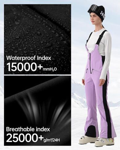 Womens Ski Bib Pants Slim Fit Soft Shell Snow Skinny Fitted Snowboard Insulated Waterproof Windproof Warm in Saudi Arabia