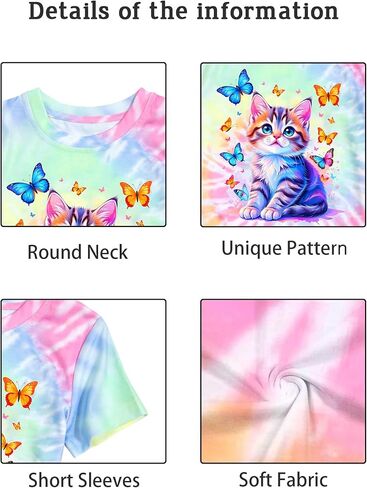 Girls Shirts Cat T Shirt Size 5-12 Tie Dye 3D Printed Cat Shirt for Kids Short Sleeve Crewneck Tee Top in Saudi Arabia