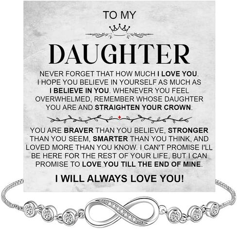 سوار على شكل قلب من To My Daughter Infinity Heart من الأم والأب، هدية سوار للأم والابنة مع بطاقة رسالة وصندوق، هدايا عيد الميلاد للابنة in Kuwait