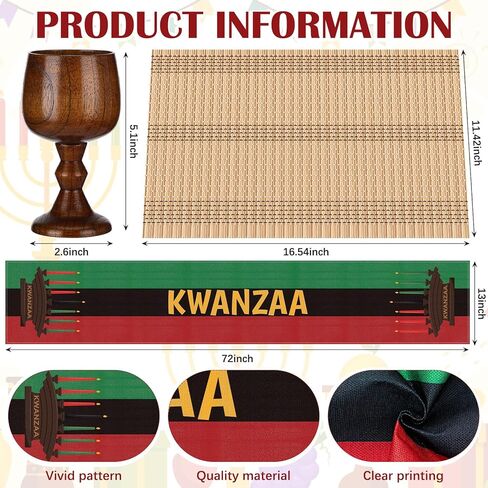مجموعة 11 قطعة من Kwanzaa Kinara تتضمن 7 شموع مستدقة عديمة اللهب باللون الأحمر والأخضر والأسود وحامل شموع كينارا من الخيزران وحصيرة طاولة خشبية وكأس نبيذ وديكور أمريكي أفريقي لكوانزا in Kuwait