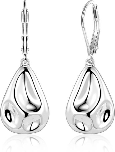 925 Sterling Silver Teardrop Dangle Earrings, Hypoallergenic 14k Gold Plated Hammered Waterdrop Earring for Women Trendy Statement Dangling Drop Leverback Earrings Gifts in Jewelry Box in Saudi Arabia