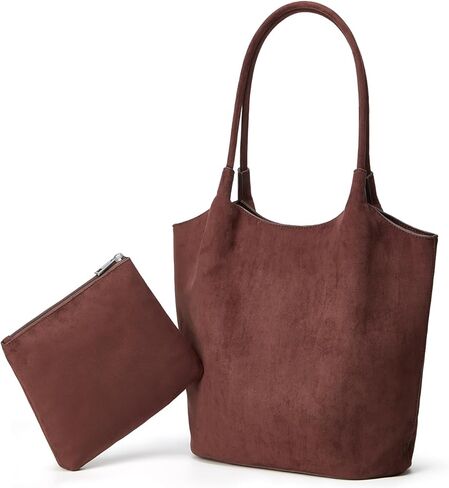 Rungion Vintage Faux Suede Shoulder Bag for Women Large Bucket Tote Purse Casual Commuter Handbag 2pcs Satchels 2025 in Saudi Arabia
