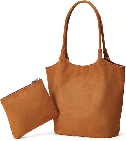 Rungion Vintage Faux Suede Shoulder Bag for Women Large Bucket Tote Purse Casual Commuter Handbag 2pcs Satchels 2025 in Saudi Arabia