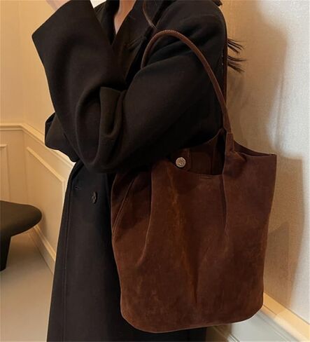 Rungion Vintage Faux Suede Shoulder Bag for Women Large Bucket Tote Purse Casual Commuter Handbag 2pcs Satchels 2025 in Saudi Arabia