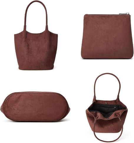 Rungion Vintage Faux Suede Shoulder Bag for Women Large Bucket Tote Purse Casual Commuter Handbag 2pcs Satchels 2025 in Saudi Arabia