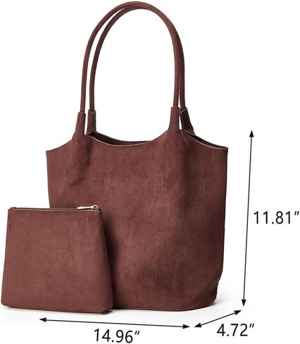Rungion Vintage Faux Suede Shoulder Bag for Women Large Bucket Tote Purse Casual Commuter Handbag 2pcs Satchels 2025 in Saudi Arabia