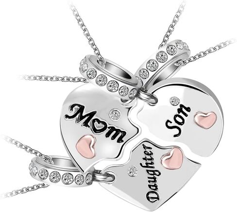 KunBead Nana Mom Mother Daughter Son Sisters Rose Gold Tone Matching Puzzle Heart Charm Birthday Pendant Necklaces set for 3 in Saudi Arabia