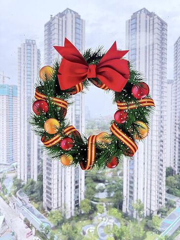 قطعتان من ملصقات نافذة عيد الميلاد مقاس 16 × 16 بوصة، زينة نافذة عيد الميلاد ثابتة بدون غراء وقابلة لإعادة الاستخدام مع إكليل وقوس وجرس in Kuwait