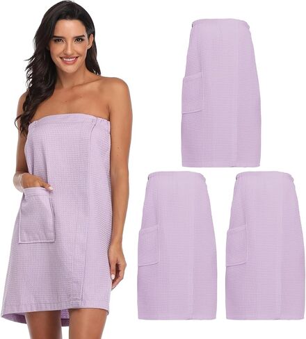 3 Pcs Waffle Towel Wrap for Women Lightweight Spa Robe Bathrobe Shower Wraps with Adjustable Closure in Saudi Arabia
