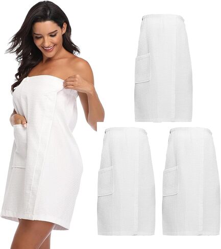 3 Pcs Waffle Towel Wrap for Women Lightweight Spa Robe Bathrobe Shower Wraps with Adjustable Closure in Saudi Arabia