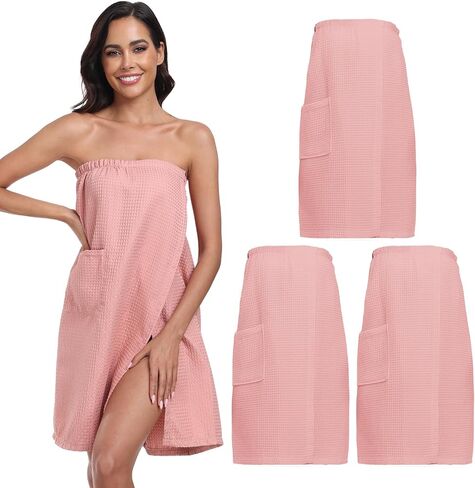 3 Pcs Waffle Towel Wrap for Women Lightweight Spa Robe Bathrobe Shower Wraps with Adjustable Closure in Saudi Arabia