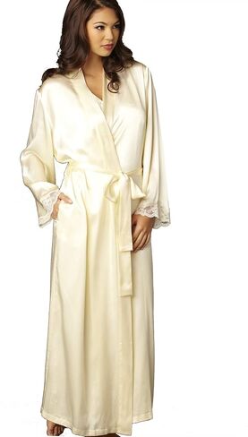 Julianna Rae Women's 100% Silk Robe, Lace Trim, Indulgence Collection, Lingerie, Beautiful Gift Packaging in Saudi Arabia