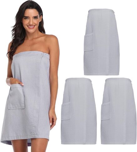 3 Pcs Waffle Towel Wrap for Women Lightweight Spa Robe Bathrobe Shower Wraps with Adjustable Closure in Saudi Arabia