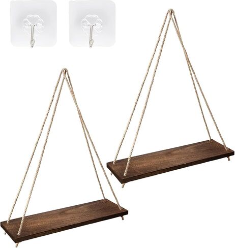Wood Hanging Shelves for Wall, Wall Hanging Shelf, Window Plant shelves, Floating Wall Shelves for Living Room Bedroom Bathroom Kitchen (Dark brown), XGCN531 in Saudi Arabia