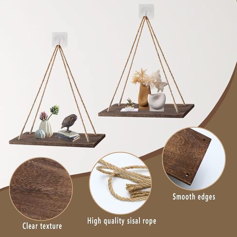 Wood Hanging Shelves for Wall, Wall Hanging Shelf, Window Plant shelves, Floating Wall Shelves for Living Room Bedroom Bathroom Kitchen (Dark brown), XGCN531 in Saudi Arabia
