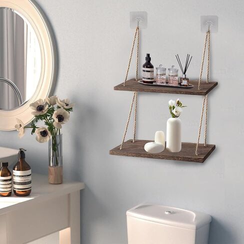 Wood Hanging Shelves for Wall, Wall Hanging Shelf, Window Plant shelves, Floating Wall Shelves for Living Room Bedroom Bathroom Kitchen (Dark brown), XGCN531 in Saudi Arabia