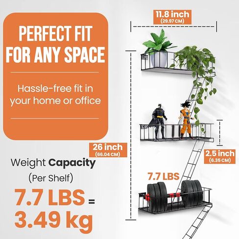 Fire Escape Shelf, 3 Tier Action Figure Shelf with Screws & Screwdriver, New York Metal Decorative and Unique Rustic Trinket Shelves for Home Décor, & Bedroom, Black in Saudi Arabia