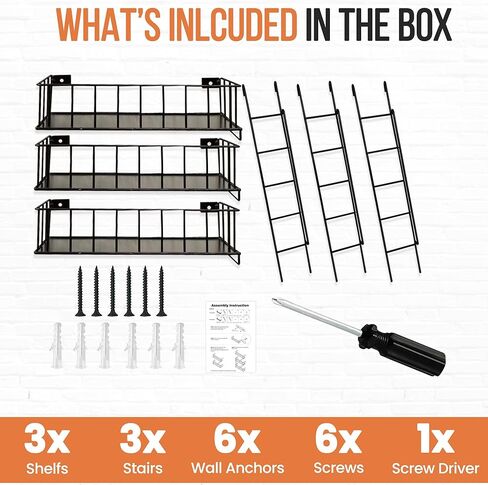 Fire Escape Shelf, 3 Tier Action Figure Shelf with Screws & Screwdriver, New York Metal Decorative and Unique Rustic Trinket Shelves for Home Décor, & Bedroom, Black in Saudi Arabia
