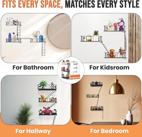 Fire Escape Shelf, 3 Tier Action Figure Shelf with Screws & Screwdriver, New York Metal Decorative and Unique Rustic Trinket Shelves for Home Décor, & Bedroom, Black in Saudi Arabia