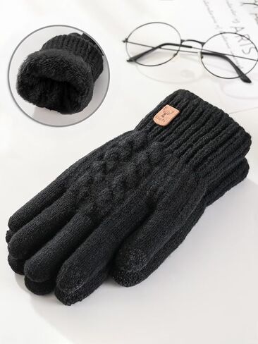 Black Thickened Fleece-Lined Gloves for Cycling - Windproof Warm Touchscreen-Enabled Gloves for Winter Rides in Saudi Arabia