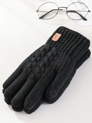 Black Thickened Fleece-Lined Gloves for Cycling - Windproof Warm Touchscreen-Enabled Gloves for Winter Rides in Saudi Arabia
