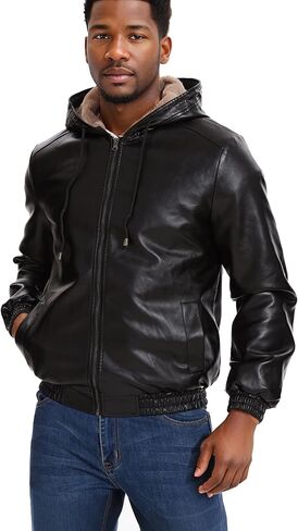 Trendy Men's Casual Warm Windproof Waterproof PU Leather Hooded Jacket for Spring and Autumn Winter in Saudi Arabia