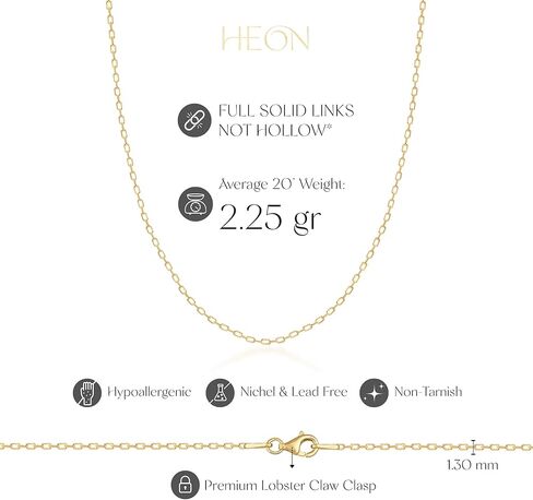 24K Real Gold Plated 925 Sterling Silver Cable Chain Necklace for Women | 0.5 Micron Thick | 1.3mm Diamond Cut Solid Links – Dainty, Durable & Hypoallergenic in Saudi Arabia