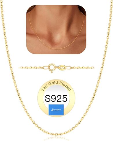 Jewlpire 925 Sterling Silver Chain Necklace for Women, 14K Gold Plated Chain for Women 1.2mm 1.3mm Cable Chains, Thin & Dainty Women's Chains Necklaces 16 18 20 22 24 26 Inch in Saudi Arabia