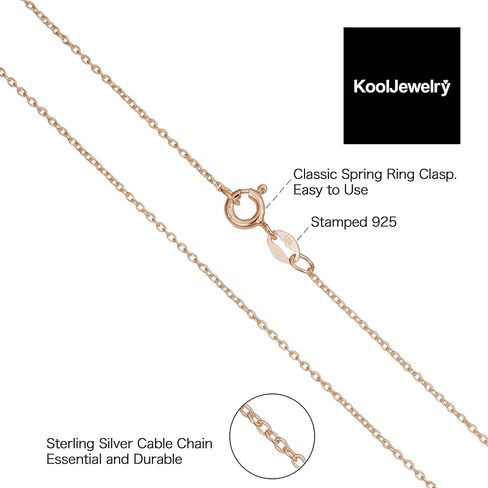 Kooljewelry Rose Gold Over Silver 1.2 mm Round Cable Chain Necklace (16, 18, 20, 22, 24 or 30 inch) in Saudi Arabia