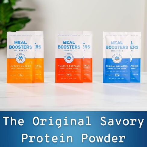 وجبة Boosters MB Variety Pack Sampler مكمل البروتين اللذيذ، الجبن الجبني، الجاموس، بدون نكهة، الكولاجين العشبي، نمو العضلات، الأوتار، الأربطة، إصلاح بشرة الشعر، صحة الأمعاء in Kuwait