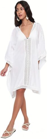 Women's Swimsuit Cover Up Beach Fashion Light Weight Elegant White Cotton Resort Wear Tunic Kaftan Bathing suit Bikini in Saudi Arabia