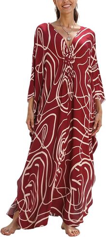 Mumu Dresses for Women Plus Size, Bohemian Kaftan Beach Cover Up Long Maxi Nightgown Soft Loungewear in Saudi Arabia