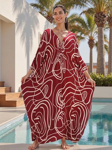 Mumu Dresses for Women Plus Size, Bohemian Kaftan Beach Cover Up Long Maxi Nightgown Soft Loungewear in Saudi Arabia