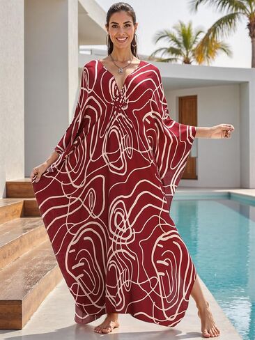 Mumu Dresses for Women Plus Size, Bohemian Kaftan Beach Cover Up Long Maxi Nightgown Soft Loungewear in Saudi Arabia