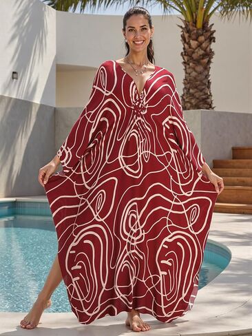 Mumu Dresses for Women Plus Size, Bohemian Kaftan Beach Cover Up Long Maxi Nightgown Soft Loungewear in Saudi Arabia