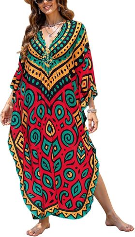 Mumu Dresses for Women Plus Size, Bohemian Kaftan Beach Cover Up Long Maxi Nightgown Soft Loungewear in Saudi Arabia