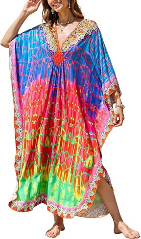 Mumu Dresses for Women Plus Size, Bohemian Kaftan Beach Cover Up Long Maxi Nightgown Soft Loungewear in Saudi Arabia
