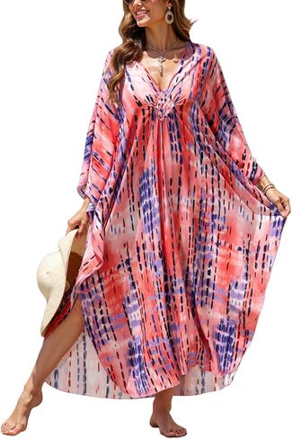 Mumu Dresses for Women Plus Size, Bohemian Kaftan Beach Cover Up Long Maxi Nightgown Soft Loungewear in Saudi Arabia